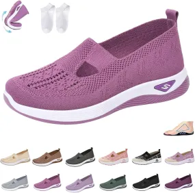 Orthowalkway Womens Shoes, Women's Comfortable Breathable Knitted Sneakers, Orthopedic Slip-On Lightweight Shoes