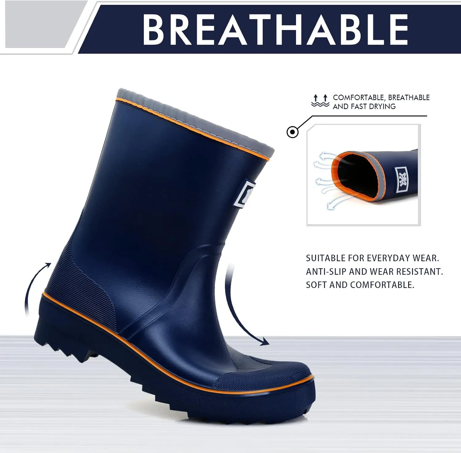 Rain Boots for Men, Waterproof Warm Rubber Boots Mens Garden Boots, Comfort Mid-Calf Lightweight Adjustable Raining Shoes, Elastic Chelsea Ankle Rain Boots Fishing Shoes for Yard Farm Outdoor Work