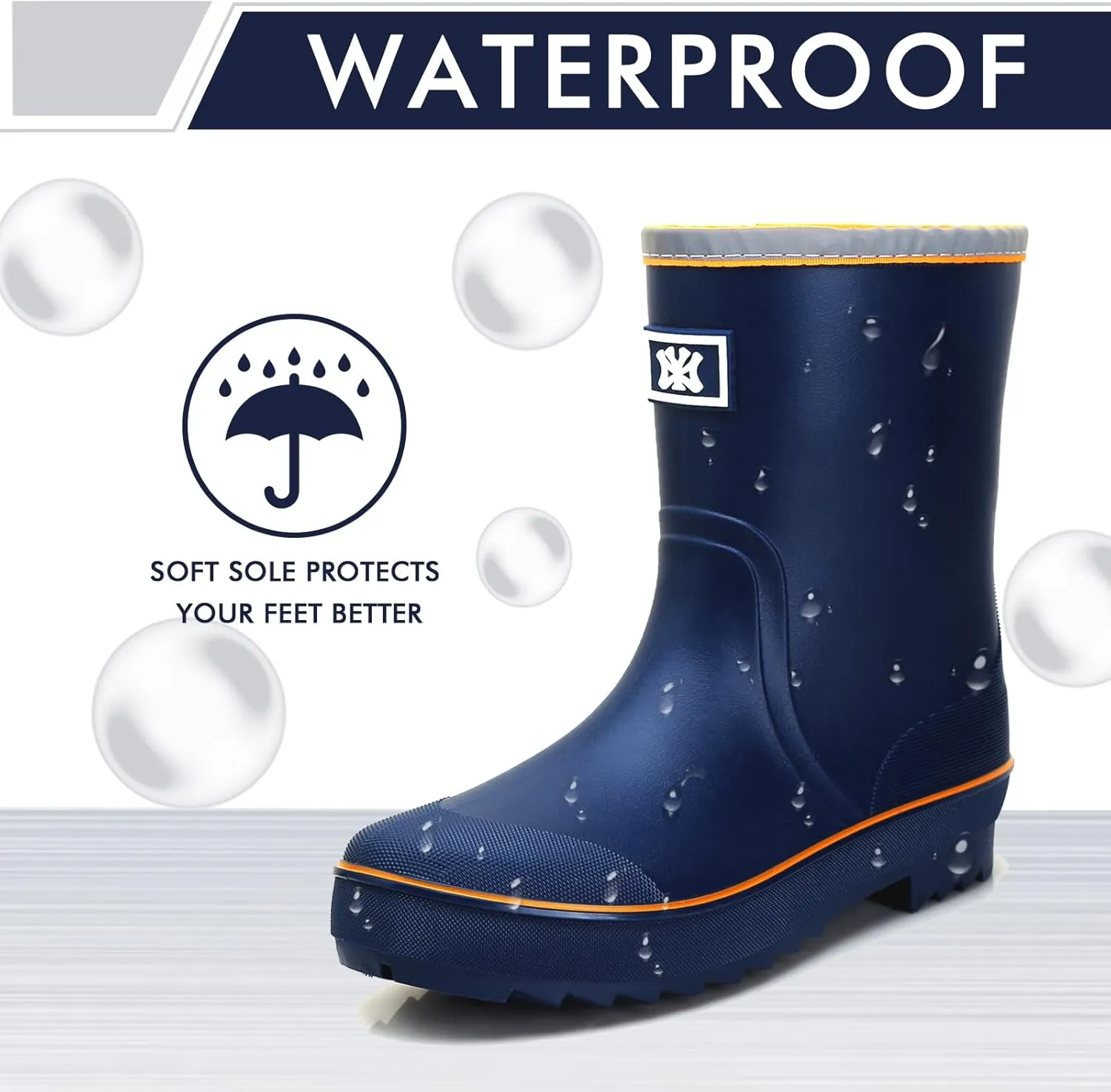 Rain Boots for Men, Waterproof Warm Rubber Boots Mens Garden Boots, Comfort Mid-Calf Lightweight Adjustable Raining Shoes, Elastic Chelsea Ankle Rain Boots Fishing Shoes for Yard Farm Outdoor Work