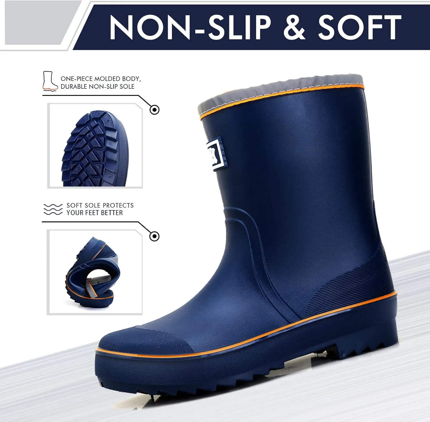 Rain Boots for Men, Waterproof Warm Rubber Boots Mens Garden Boots, Comfort Mid-Calf Lightweight Adjustable Raining Shoes, Elastic Chelsea Ankle Rain Boots Fishing Shoes for Yard Farm Outdoor Work