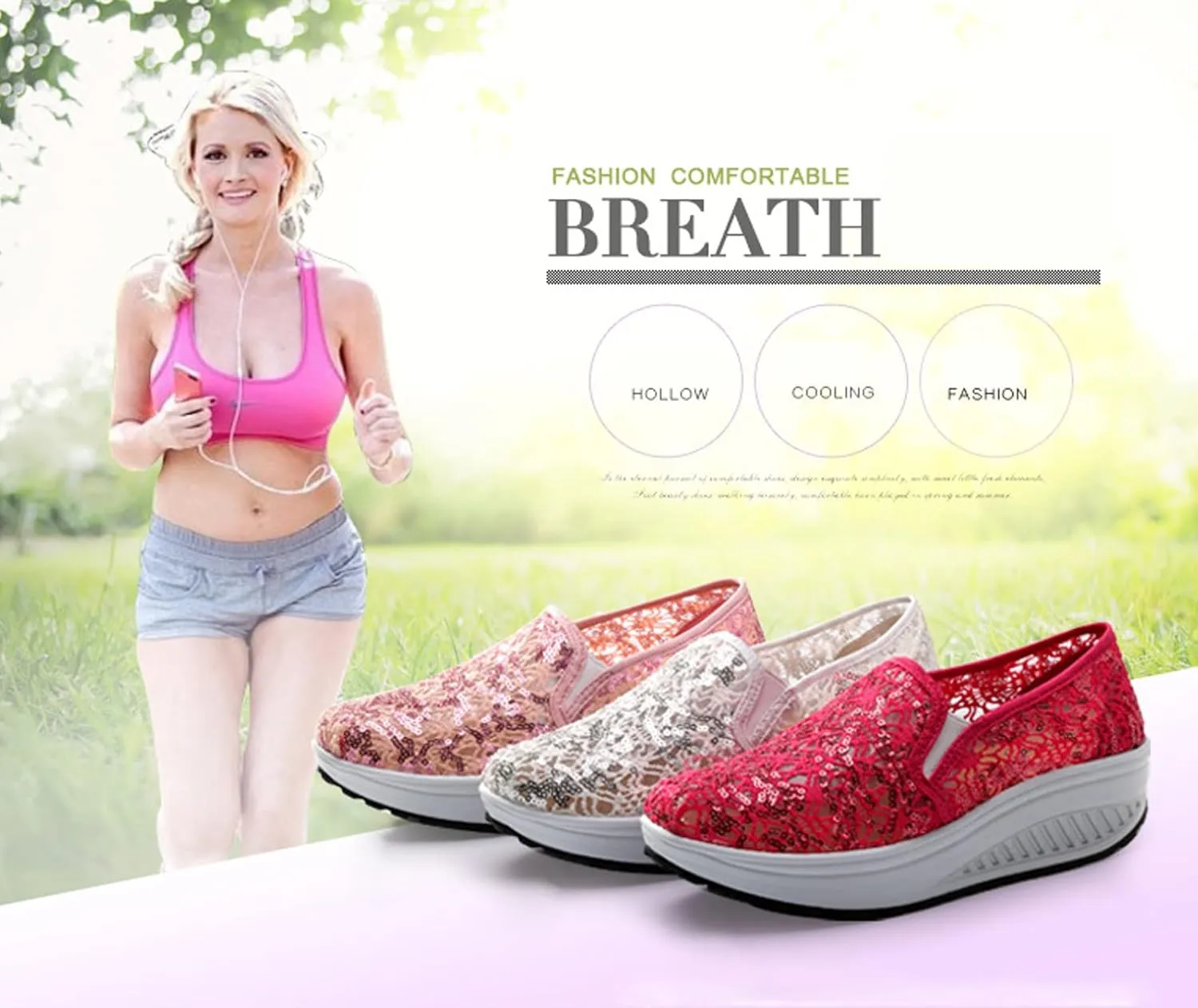 SOLPNOW Women's Mesh Sequin Slip On Orthopedic Diabetic Walking Shoes,with Arch Support Breathable Comfort Wedge Platform Loafers Outdoor Walking Sneakers