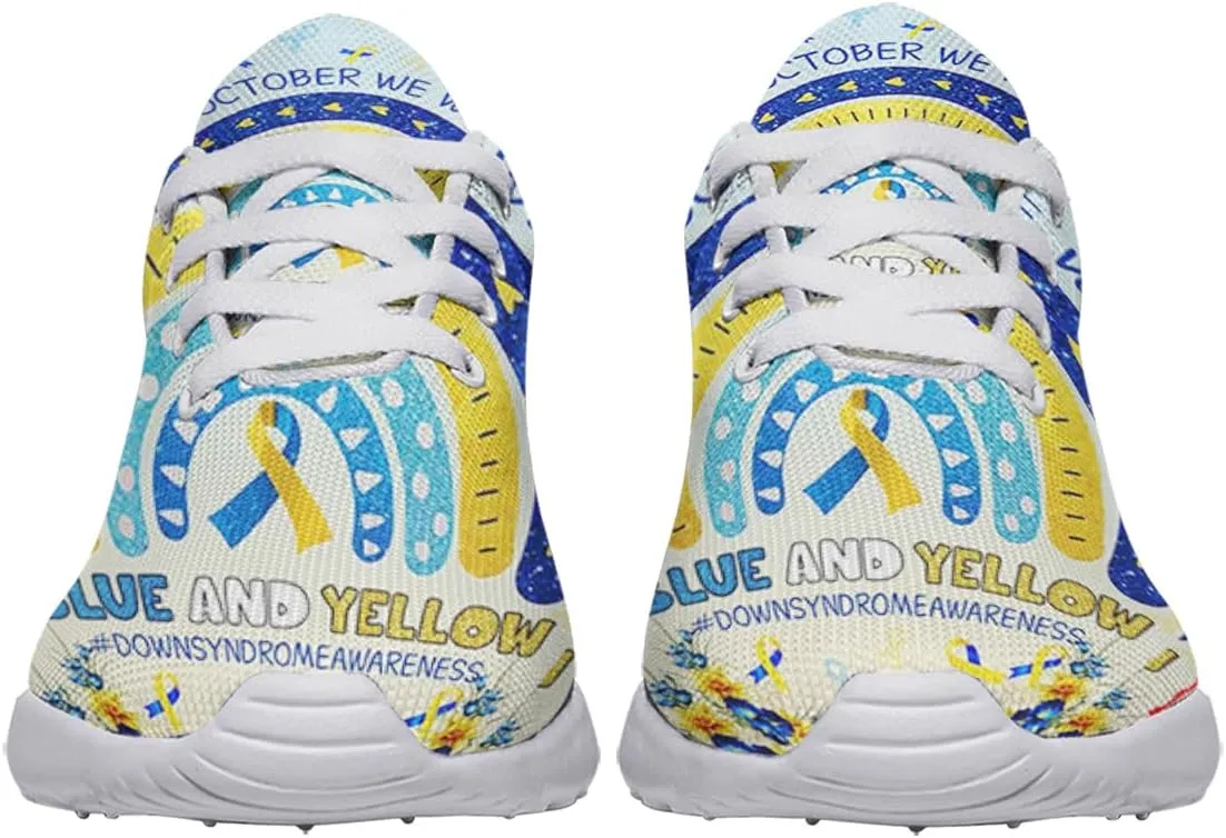 Sonzj-II Down Syndrome Awareness Shoes, Lace Up Walking Sneakers, Running Shoes Mesh Breathable Sports Trainers