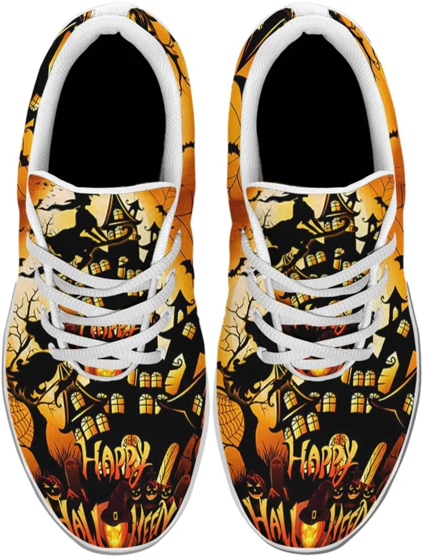 Sonzj-II Happy Halloween Shoes, Lace Up Walking Sneakers, Running Shoes Gym Sports Athletic Trail Sneakers