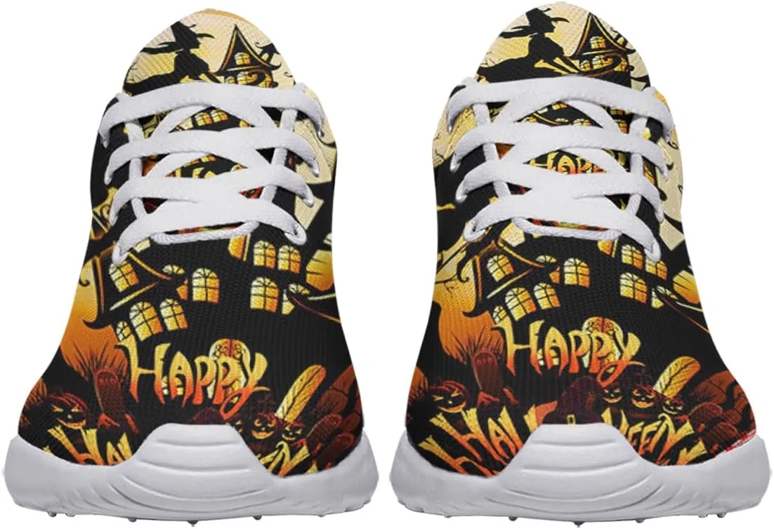 Sonzj-II Happy Halloween Shoes, Lace Up Walking Sneakers, Running Shoes Gym Sports Athletic Trail Sneakers