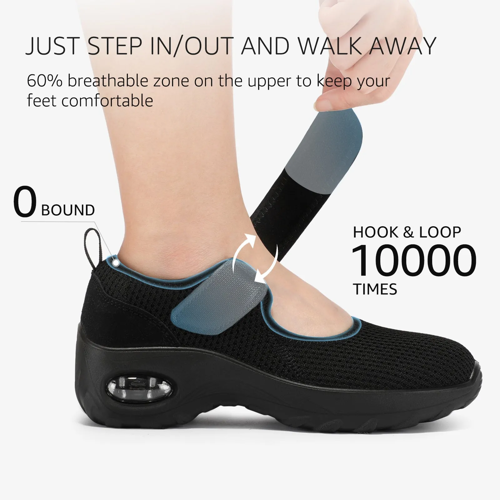 STQ Womens Walking Shoes Non Slip Orthopedic Shoes Adjustable Mary Jane Shoes