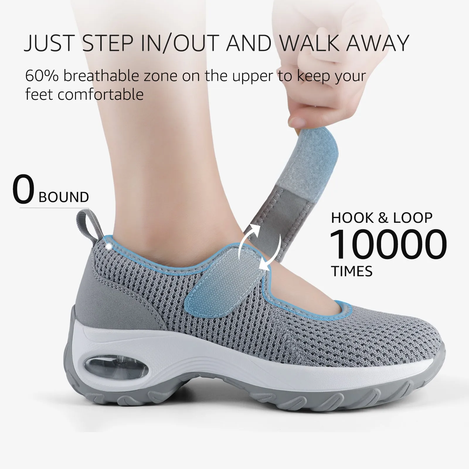 STQ Womens Walking Shoes Non Slip Orthopedic Shoes Adjustable Mary Jane Shoes