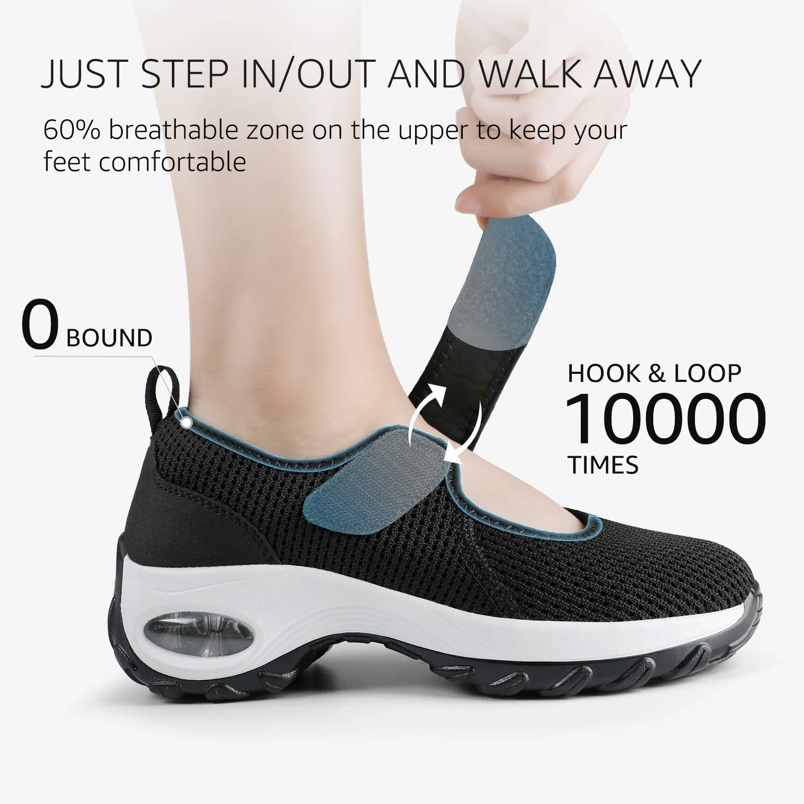 STQ Womens Walking Shoes Non Slip Orthopedic Shoes Adjustable Mary Jane Shoes