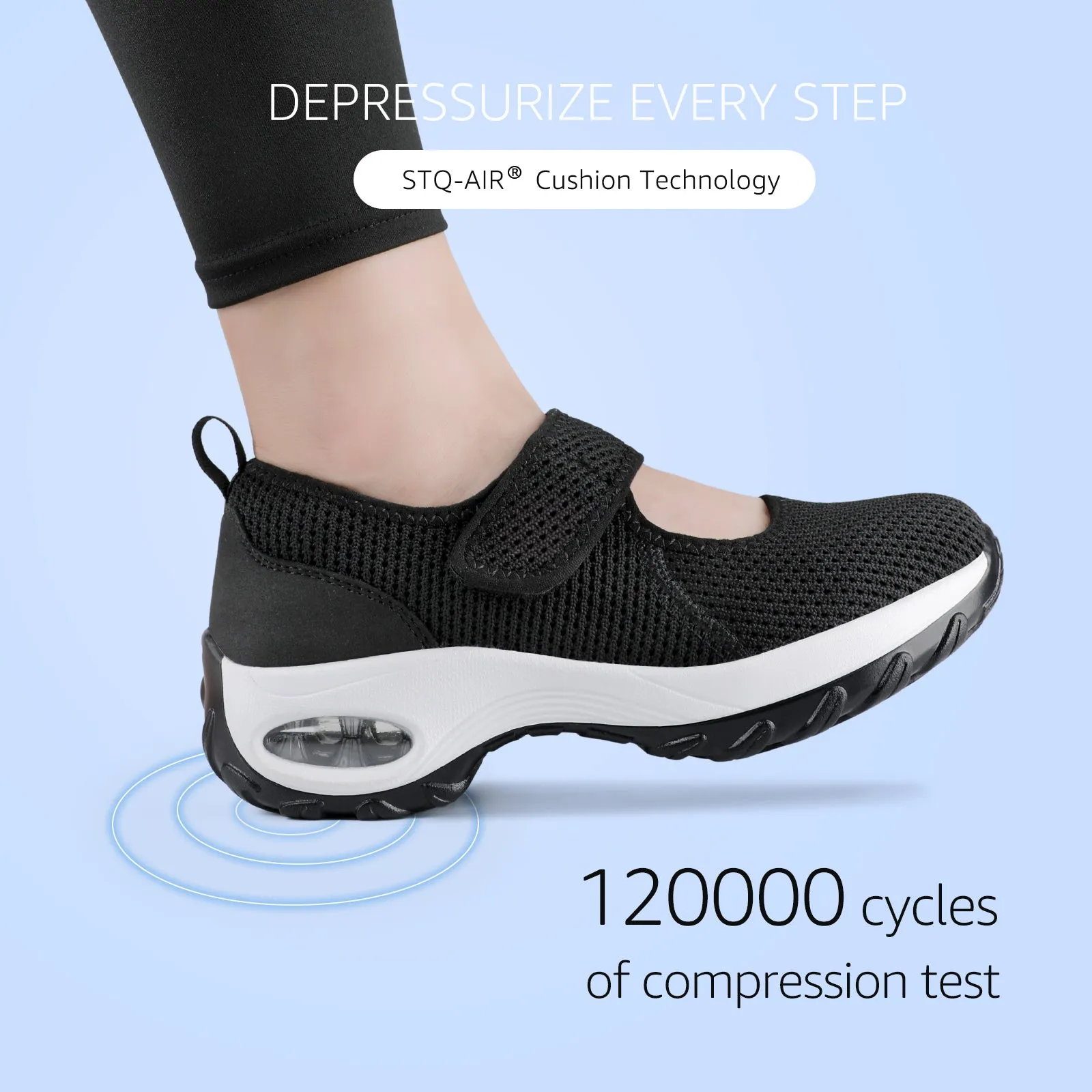 STQ Womens Walking Shoes Non Slip Orthopedic Shoes Adjustable Mary Jane Shoes