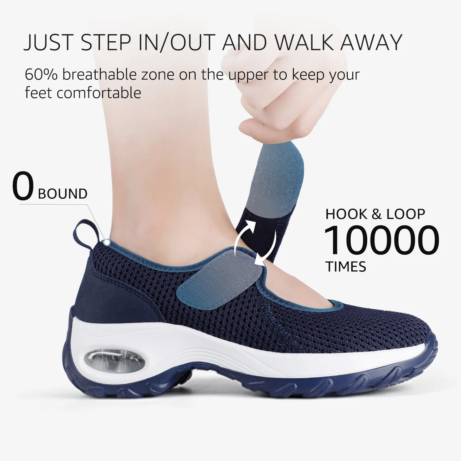 STQ Womens Walking Shoes Non Slip Orthopedic Shoes Adjustable Mary Jane Shoes