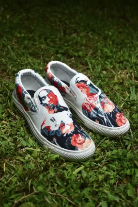 Tupac Biggie Floral Print Canvas Men's Slip On Low-Top