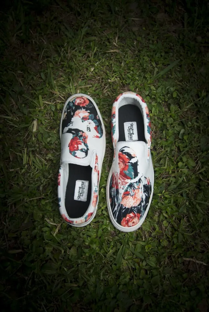 Tupac Biggie Floral Print Canvas Men's Slip On Low-Top