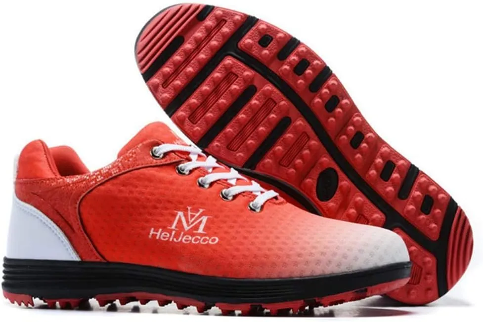 WJFGGXHK Men's Golf Shoes, Waterproof Golf Sneakers Spikeless Outdoor Anti-Slip Walking Fitness Trainers,Red,40 EU