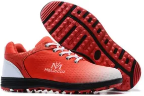 WJFGGXHK Men's Golf Shoes, Waterproof Golf Sneakers Spikeless Outdoor Anti-Slip Walking Fitness Trainers,Red,40 EU
