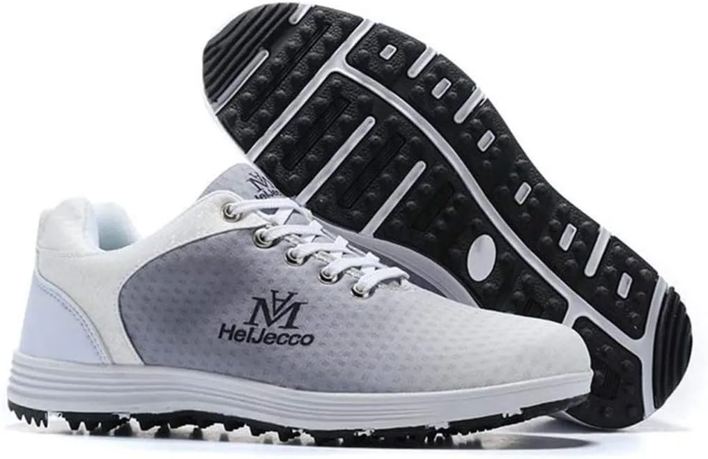 WJFGGXHK Men's Golf Shoes, Waterproof Golf Sneakers Spikeless Outdoor Anti-Slip Walking Fitness Trainers,White,39 EU