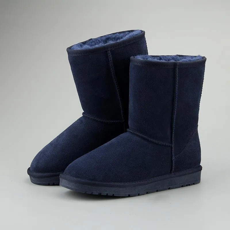 Women Leather Fleece Lining Fur Keep Warm High Cut Snow Boots