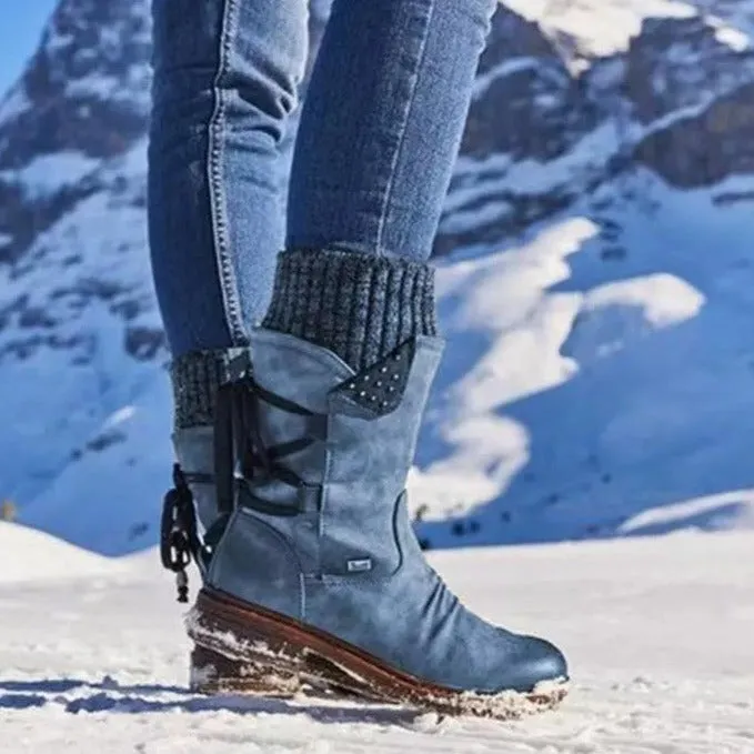 Women's mid-calf snow boots | sweater cuff winter warm boots