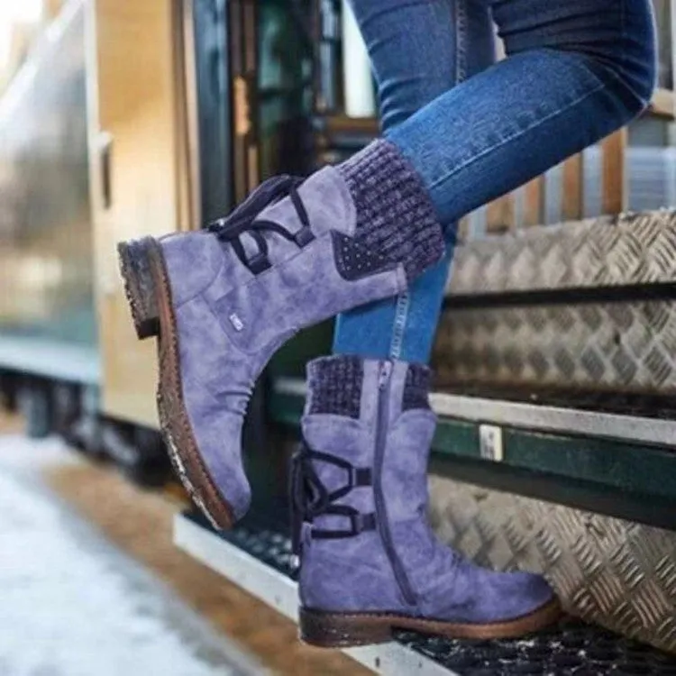 Women's mid-calf snow boots | sweater cuff winter warm boots