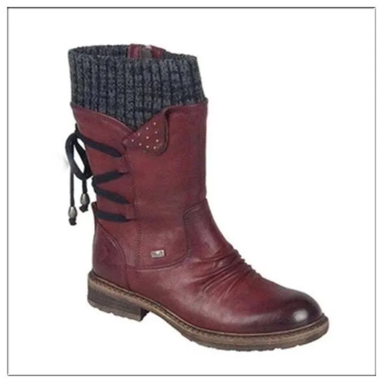 Women's mid-calf snow boots | sweater cuff winter warm boots