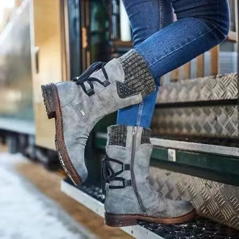 Women's mid-calf snow boots | sweater cuff winter warm boots