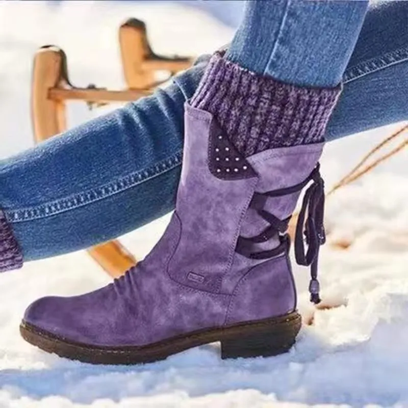Women's mid-calf snow boots | sweater cuff winter warm boots