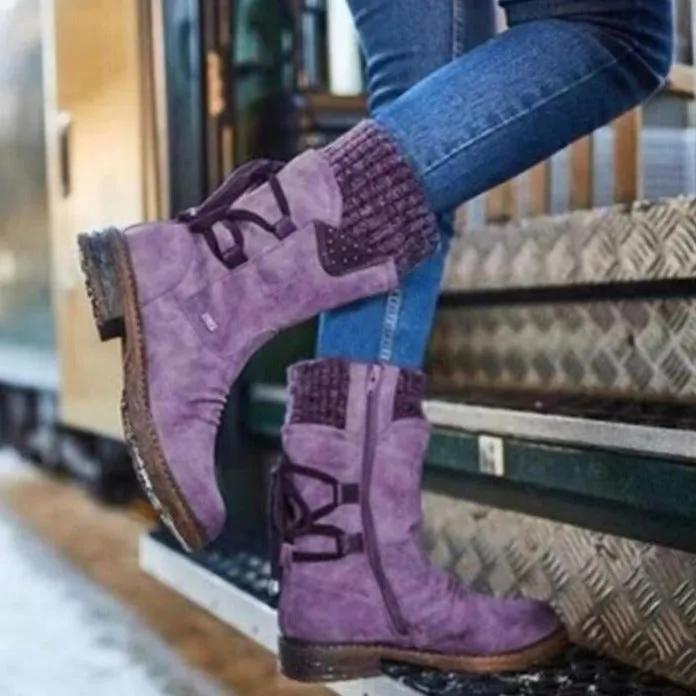 Women's mid-calf snow boots | sweater cuff winter warm boots