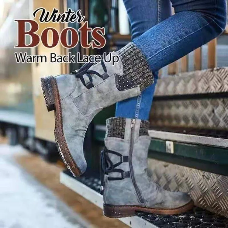 Women's mid-calf snow boots | sweater cuff winter warm boots