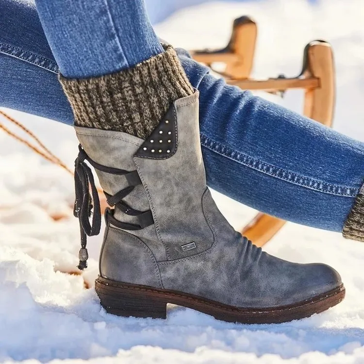 Women's mid-calf snow boots | sweater cuff winter warm boots