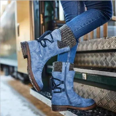 Women's mid-calf snow boots | sweater cuff winter warm boots