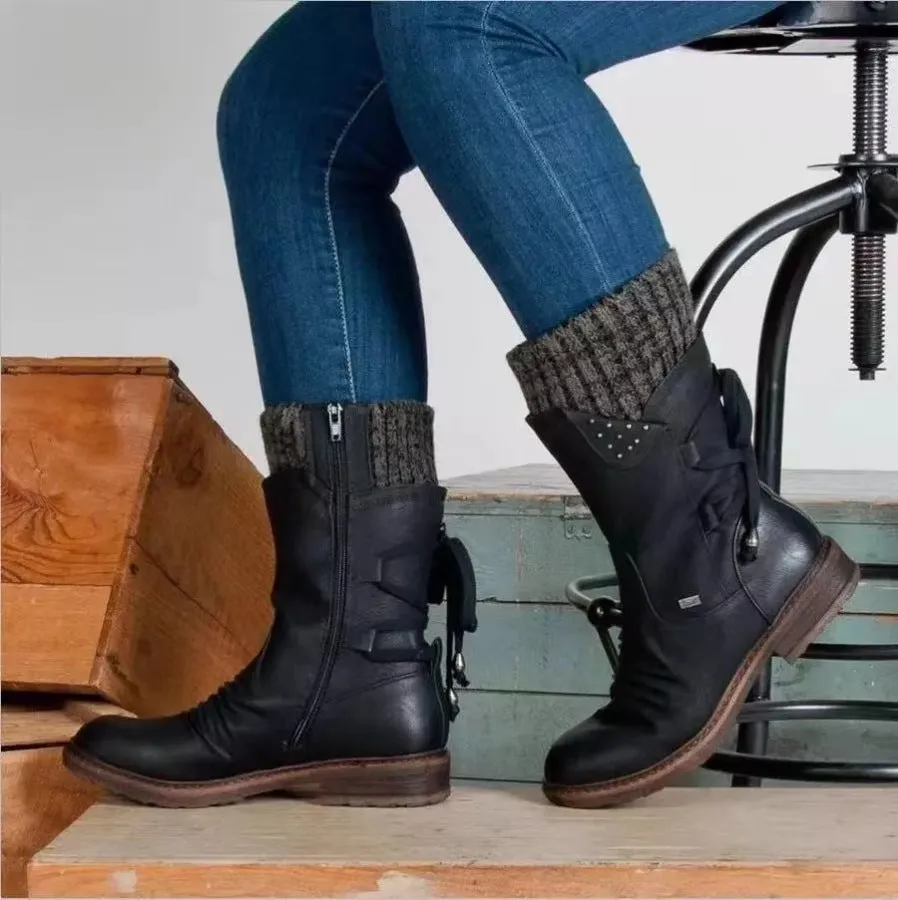 Women's mid-calf snow boots | sweater cuff winter warm boots