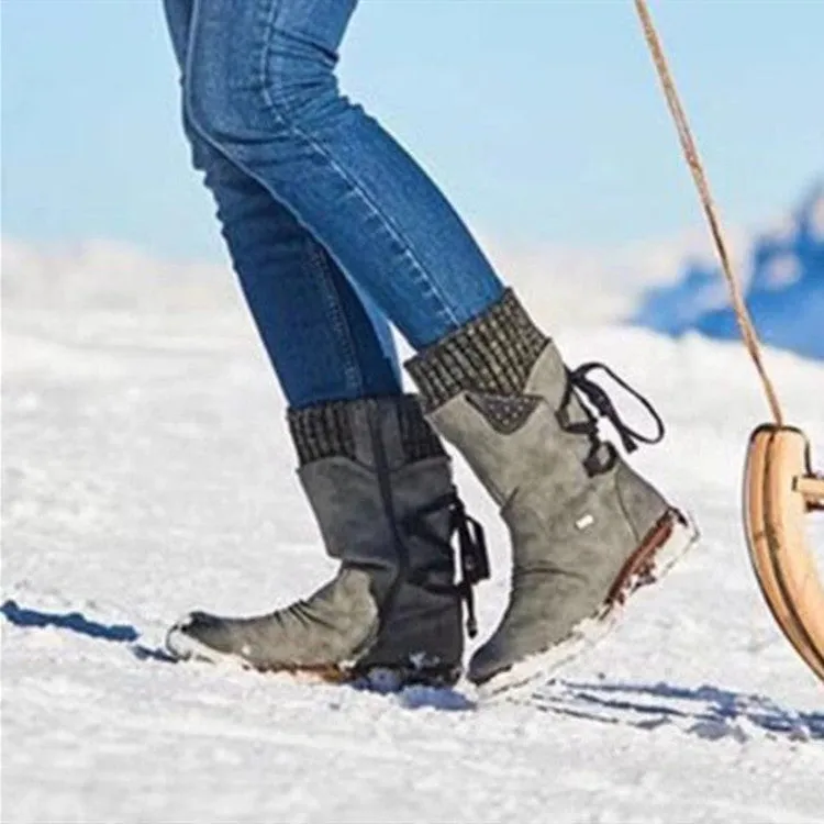 Women's mid-calf snow boots | sweater cuff winter warm boots