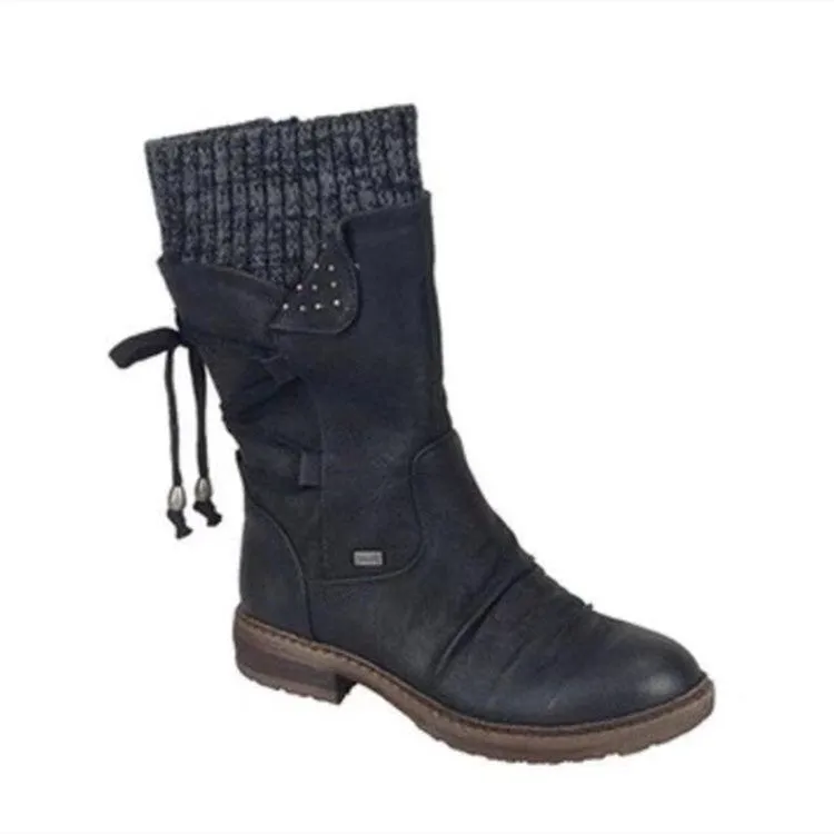 Women's mid-calf snow boots | sweater cuff winter warm boots
