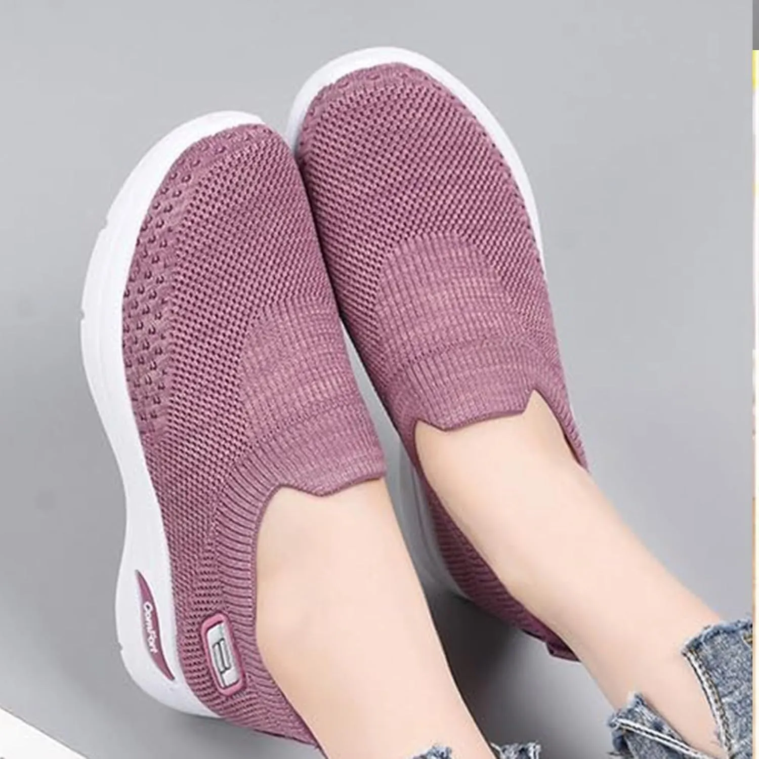 ZWRXW Orthopedic Sneakers for Women Summer Lightweight Casual Slip On Walking Shoes with Arch Support Breathable Soft Woven Shoe Non-Slip Mesh Up Footwear